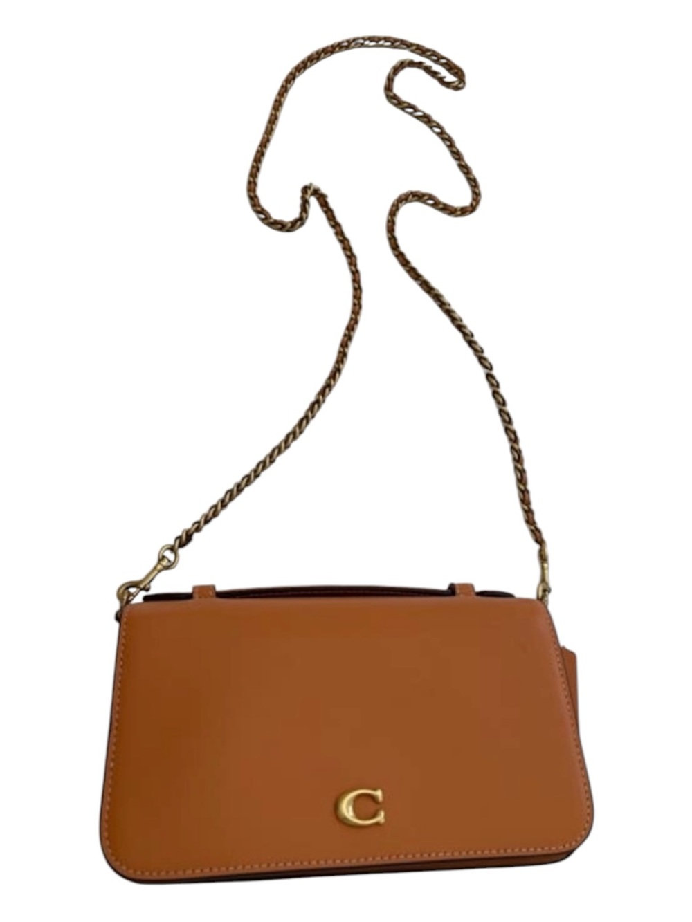 Coach Initial Tan Leather Crossbody Bag with Chain Strap